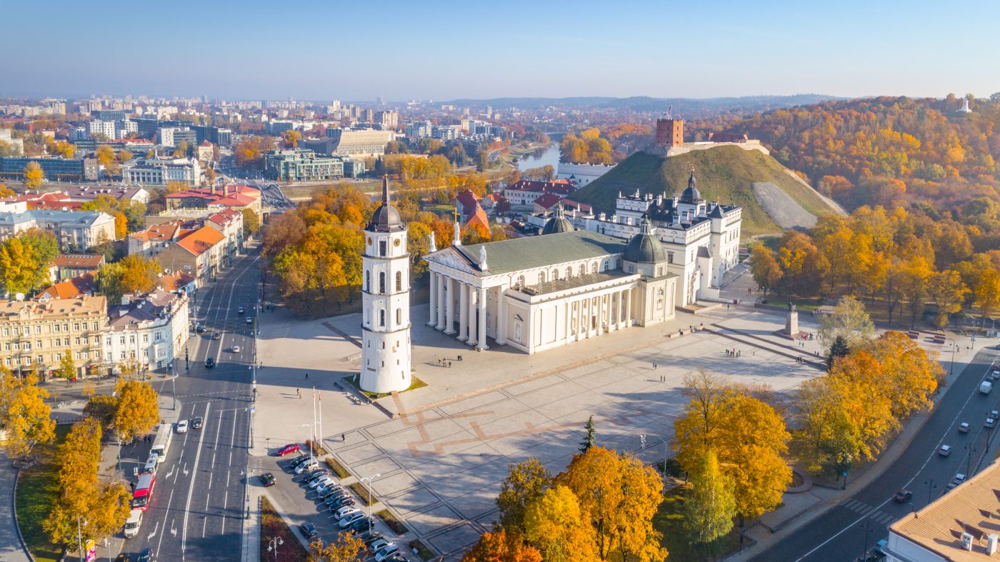 The Cathedral Square, main square of the Vilnius Old Town, a key